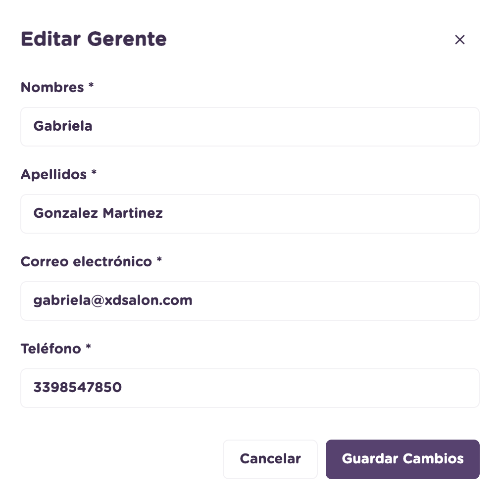 Vista para editar un gerente